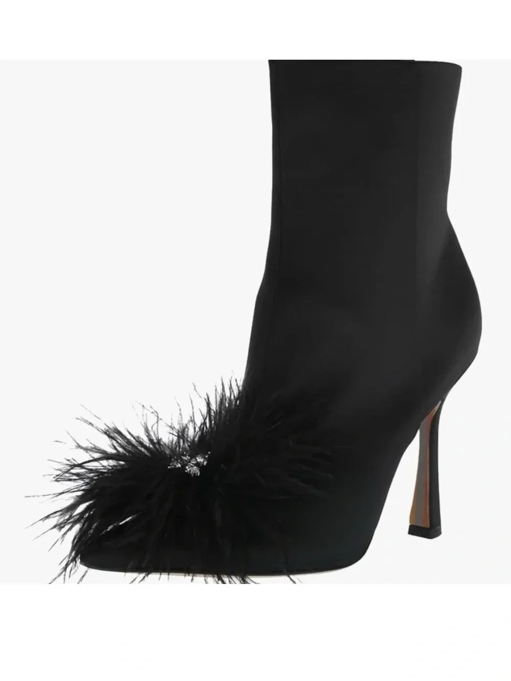 Black Feather Pom-Pom High Heel Ankle Boots